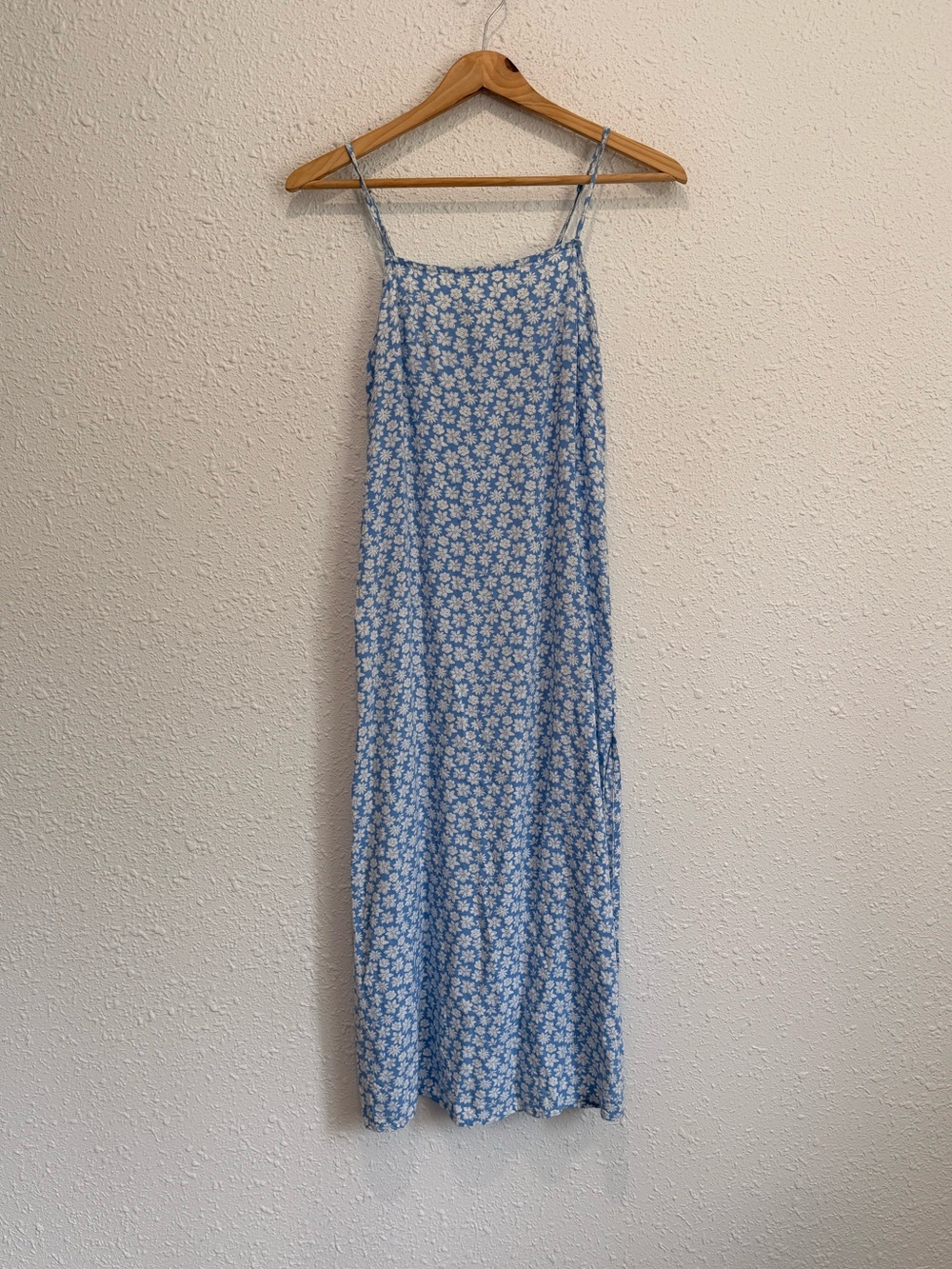 Billabong periwinkle blue white floral strapless midi sundress w side slits XS